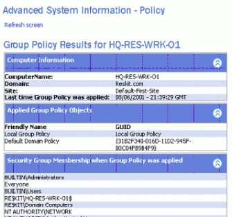 Figure 10: Viewing the RSoP Report in the Help and Support Center