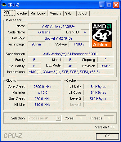 CPU-Z Athlon 64 AM2 OC 2700 