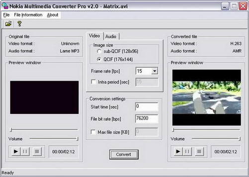 Nokia Multimedia Converter Prо, окно программы