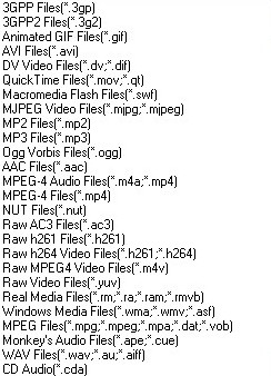 Xilisoft PSP Video Converter, список поддерживаемых форматов