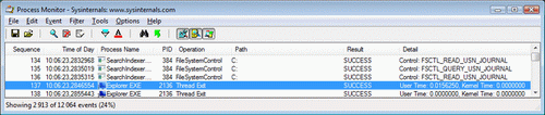 Рисунок C Просмотр операций ввода-вывода с приоритетом Very Low (Очень низкий) при помощи программы Proces Monitor