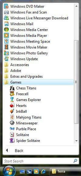 Список программ в меню Start из Windows Vista