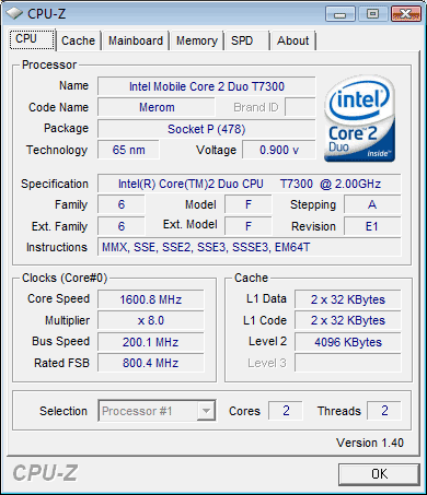 Acer Aspire 5920:  Intel Core 2 Duo T7300