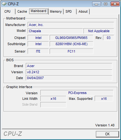 Acer Aspire 5920:  Intel PM965