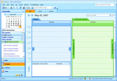 Рис. 3 Отображение календарей SharePoint и Outlook 
рядом друг с другом