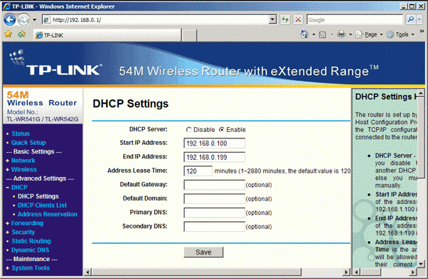 TP-Link TL-WR542G:  DHCP
