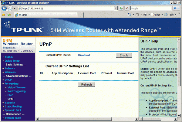 TP-Link TL-WR542G: UPnP