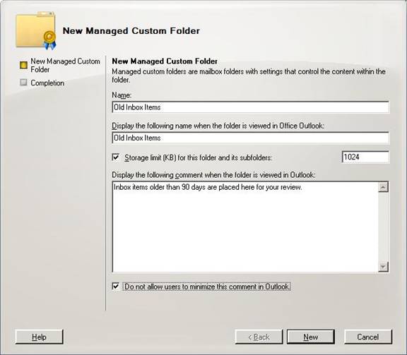  4:  Managed Custom Folder Wizard