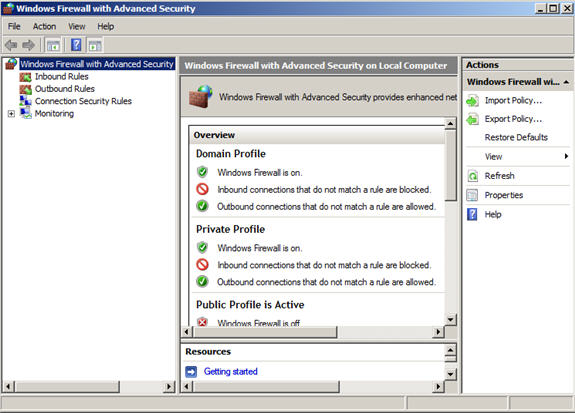 Рисунок 2: Брандмауэр Windows 2008 Firewall с единственной консолью Advanced Security MMC