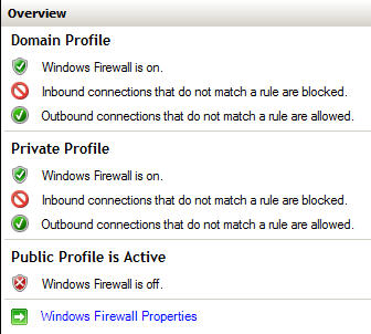 Рисунок 4: В Windows 2008 Firewall Advanced Security теперь появились профили