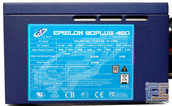 Внешний вид блока питания FSP Epsilon 450W 1