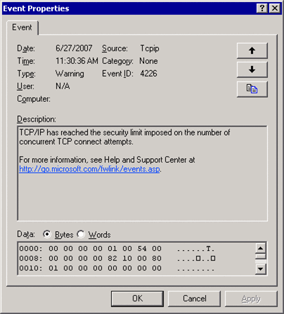 Figure 1 TCP connection limit has been reached