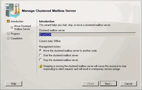 Figure 6 Manage Clustered Mailbox Server Wizard