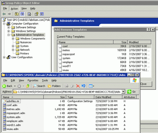 Figure 2 Additional ADM files in the GPO
