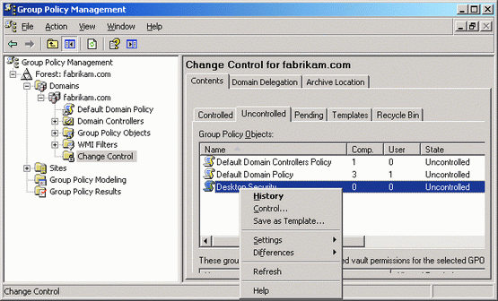 Figure 3 Uncontrolled GPOs are placed in the archive by selecting the Control menu option