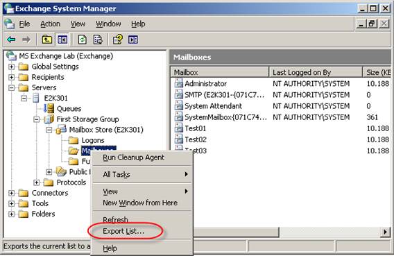  1:        Exchange 2003 System Manager Console