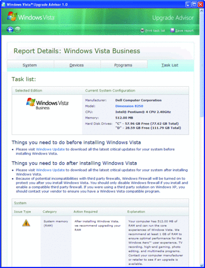 Windows Vista Compatibility Advisor