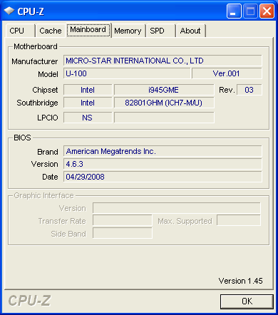 MSI Wind U100 - CPU-Z